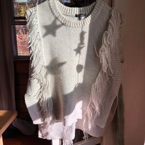 INTERMIX wool & cashmere Ivory Fringe Sweater